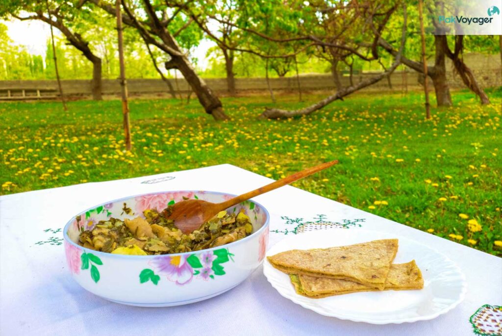 Hoi Lo Garma served outdoors with chapati in Hunza Valley